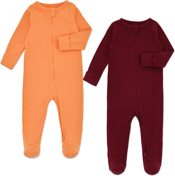 Baby Pajamas with Feet and Mittens Pack Zip Up Infant Cotton Long Sleeve Footies