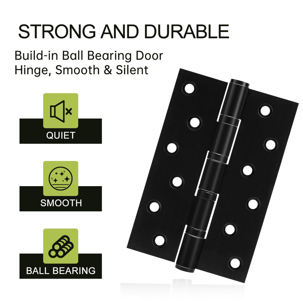 6 Pack Black Door Hinges 6 Inches Ball Bearing Hinges Heavy Duty Stainless Steel Hinge with Screws, Square Corner