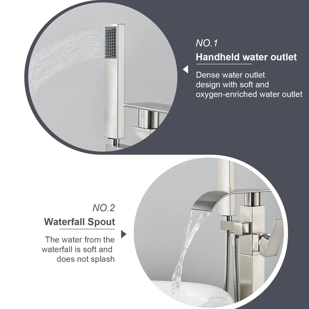Bathroom Tub Filler Faucet Floor Mounted Bathtub Shower Faucet Waterfall Spout Free Standing Tub Mixer Tap with