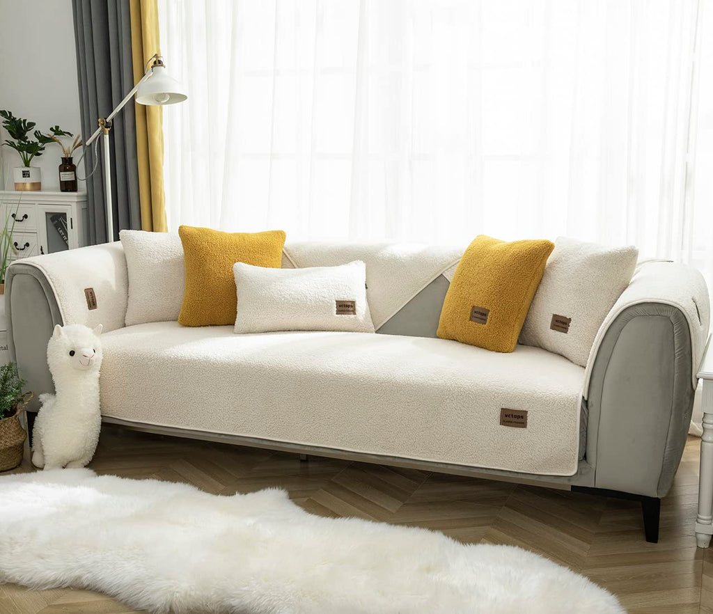 Sherpa Fleece Sofa Couch Covers Super Soft Warm Plush Sectional Couch Cover Luxury Fuzzy Furry Non Slip Sofa