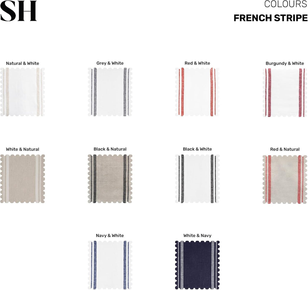 100% Pure Linen Table Runner, 14 x 108 in, Black, French Stripe | Table Runners for dining, hallway and console