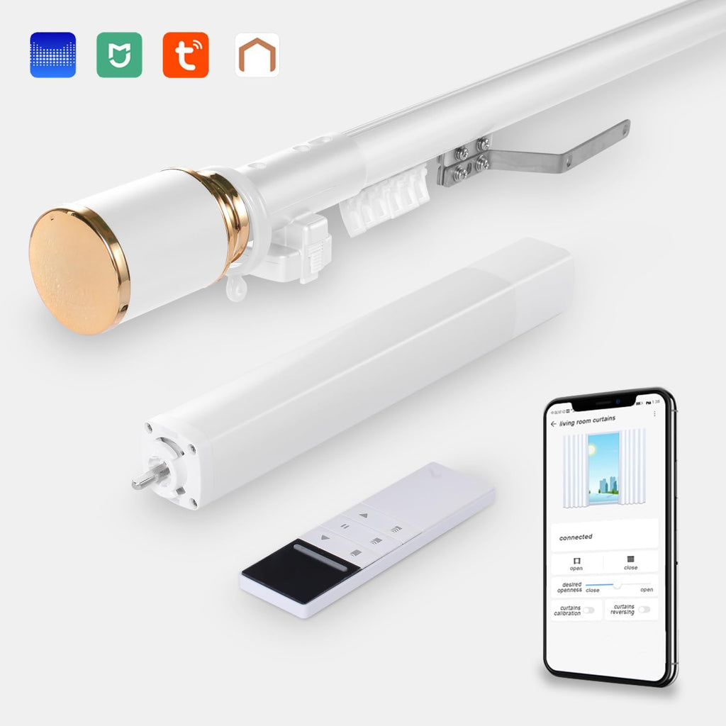 Motorized Curtain Single Poles to Remote Control, Extra-Thick Aluminum Alloy Slide Downward Electric Curtain Rod