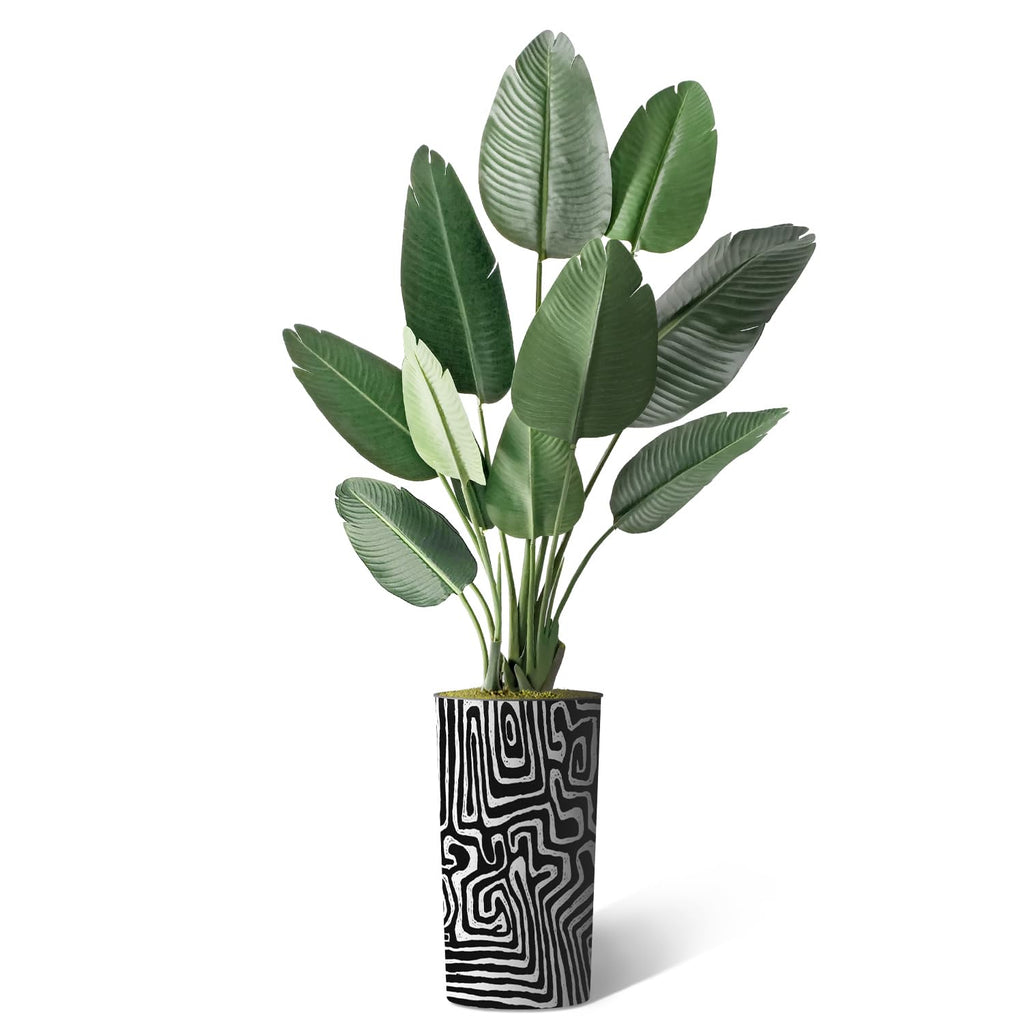 Artificial Tree in Modern Geometric Pattern Planter, Fake Bird of Paradise Silk Tree for Indoor and Outdoor Home