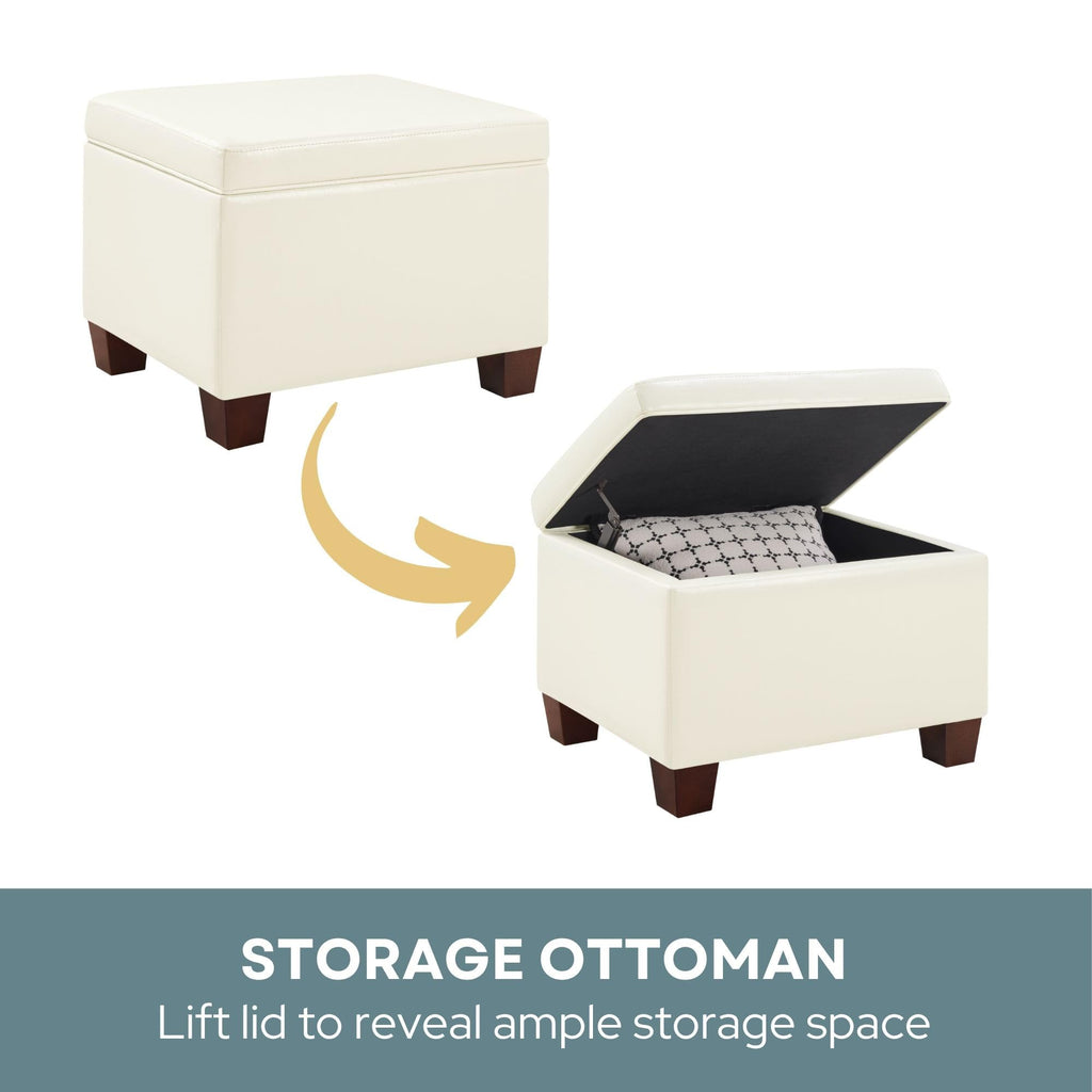 Madison Storage Ottoman 21.75" - Modern Upholstered Footstool & Seat with Hinged Lid for Transitional Living Room