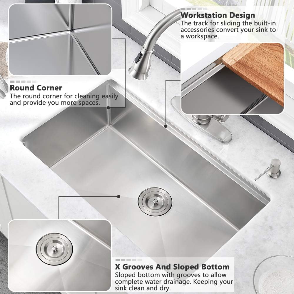 27x19 Undermount Kitchen Sink Stainless Steel Workstation Sink | 16 Gauge Stainless Steel Kitchen Sink Undermount
