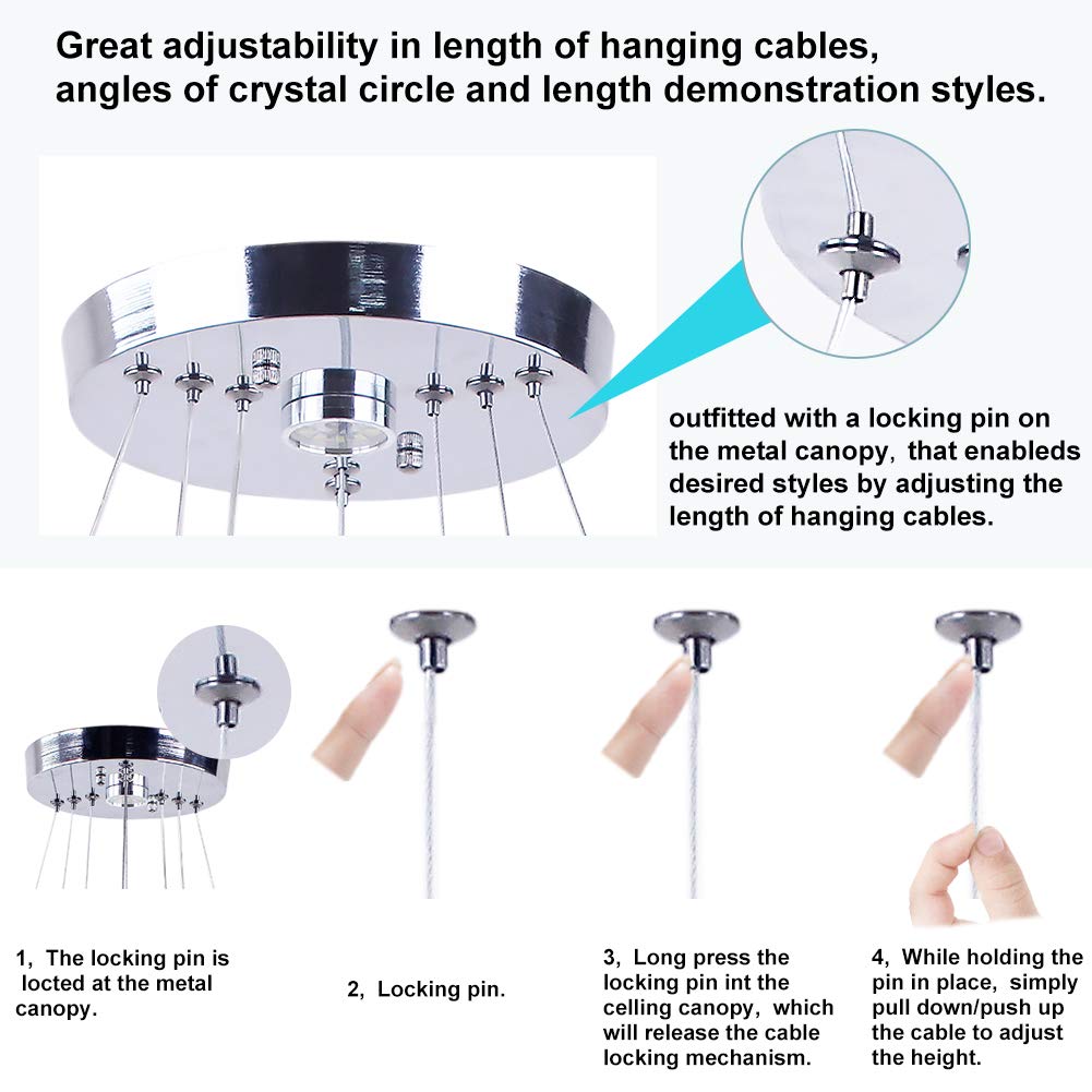 3-Ring Crystal Chandelier Adjustable 3CCT LED Pendant
