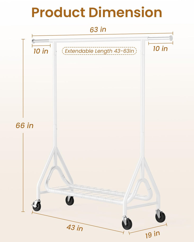 Heavy Duty Garment Rack, Metal Clothes Rack Load 450 LBS, Rolling Clothing Racks for Hanging Clothes with Lockable
