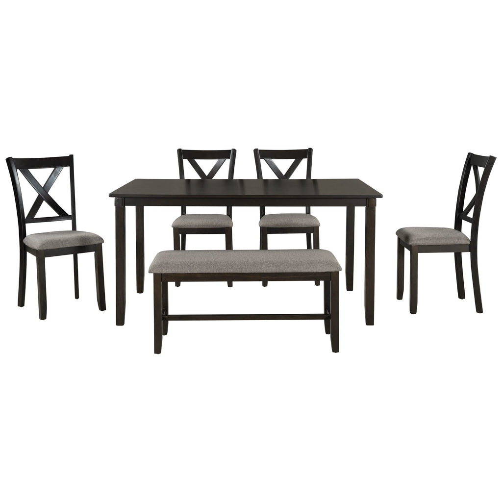 6 Piece Farmhouse Dining Table Set with Bench, Espresso