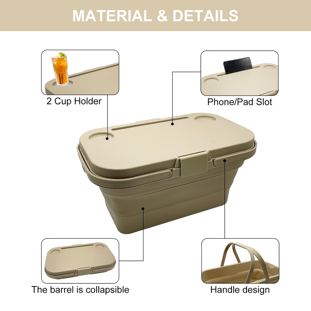 Foldable Picnic Basket Car Trunk Organiser, Khaki