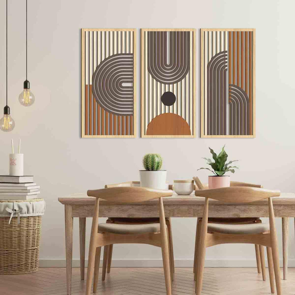 Mid Century Modern Decor 16x32 Inch Large Boho Wood Wall Art Abstract Wooden Wall Decor Minimalist Bohemian Orange