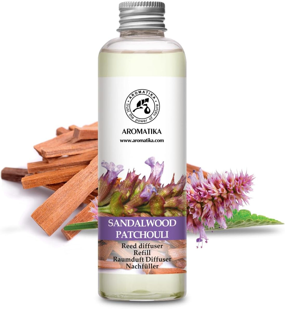 Reed Diffuser Refill Sandalwood & Patchouli 6.4 fl oz - Scented Refill with Essential Oils - Home & Office Fragrance - Set of 68