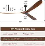 88" Ceiling Fan, Extra Large No Lights, 3 Wood Walnut Blades, DC Motor, Reversible Propeller Outdoor Ceiling Fan for Patios, Exterior House Porch, Farmhouse Gazebo with Remote Control A101-B0D9815C7D