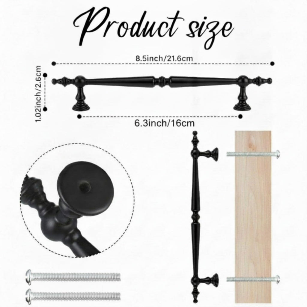 10 Pack Matte Black Vintage Cabinet Pulls 6.3"(160mm) Hole Center