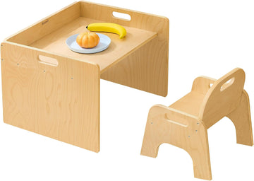 Montessori Weaning Table and Chair Set for Toddler 1-3, Wooden Baby Table and Chair Set for Eating, Laerning &