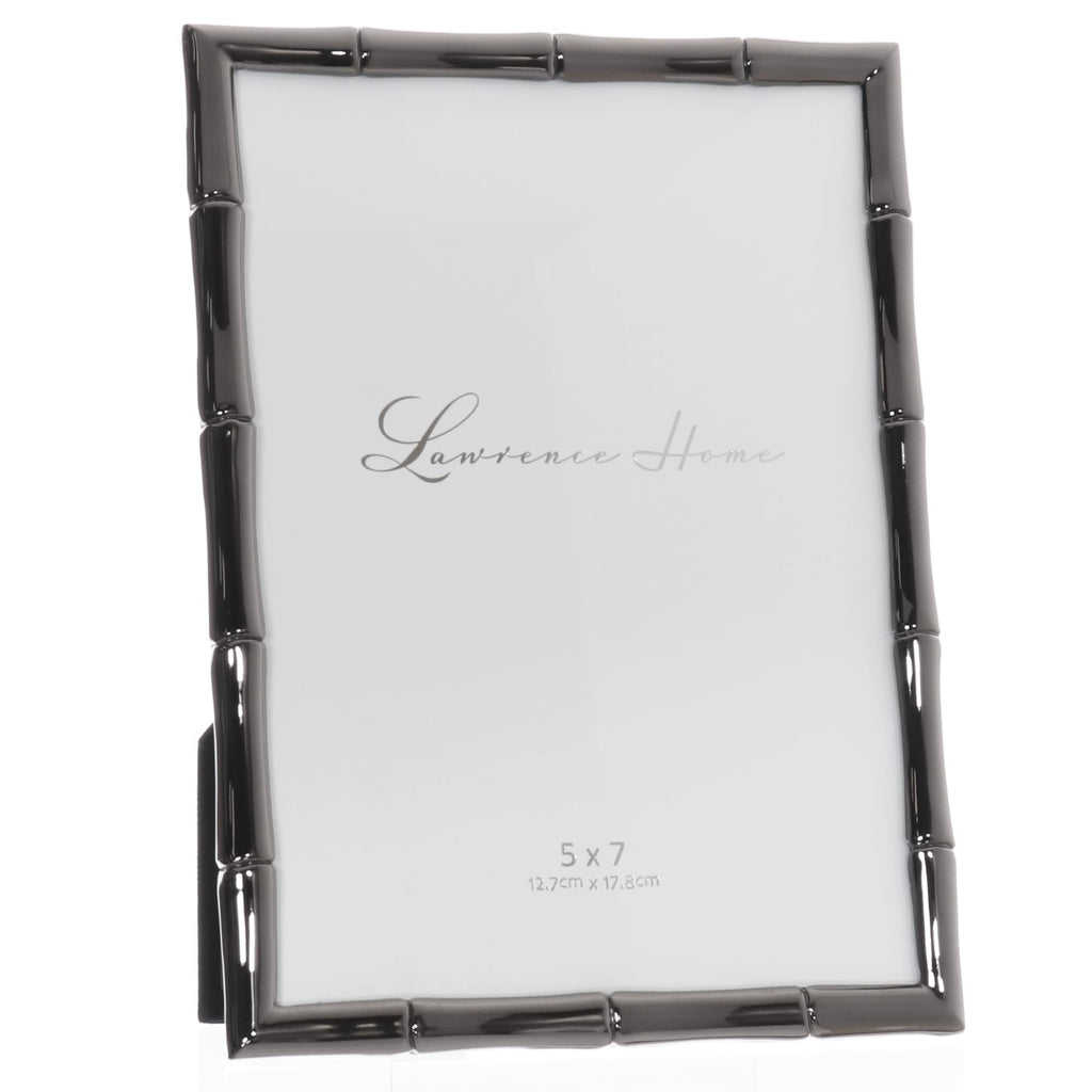 5x7 Black Polished Metal Picture Frame with Bamboo Design