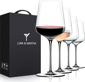 Wine Glasses Set of 4, 15 oz Hand Blown Crystal Red White Wine Glasses with Stem, Ideal Gift for Set, Toasting at