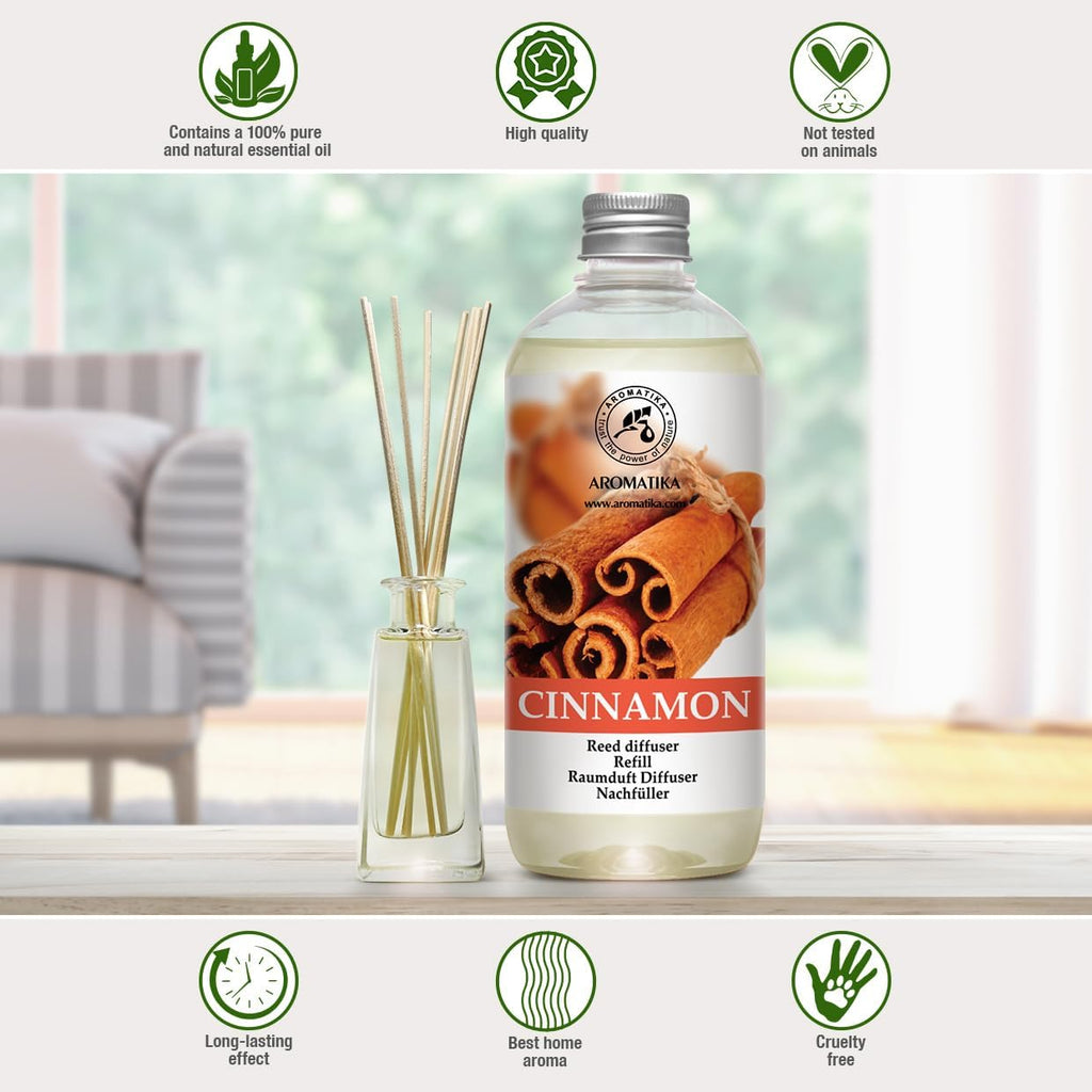 Cinnamon Reed Diffuser Refill with Natural Essential Cinnamon Oil 17 oz - Fresh & Long Lasting Fragrance - Best - Set of 17