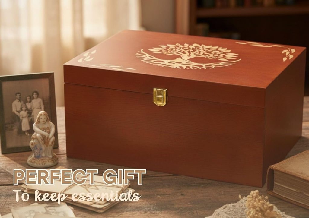 Keepsake Box Tree of Life Gifts for Women, Wooden Storage Boxes, Decorative Organizer with Lid for Memory Treasure