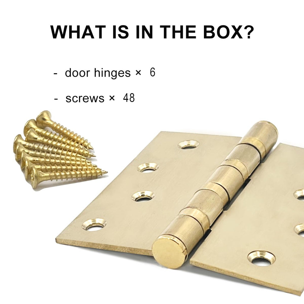 6 Pack Stainless Steel 4'' Door Hinges for Exterior & Interior Doors, 4in x 4in Heavy-Duty Ball Bearing Door Hinges