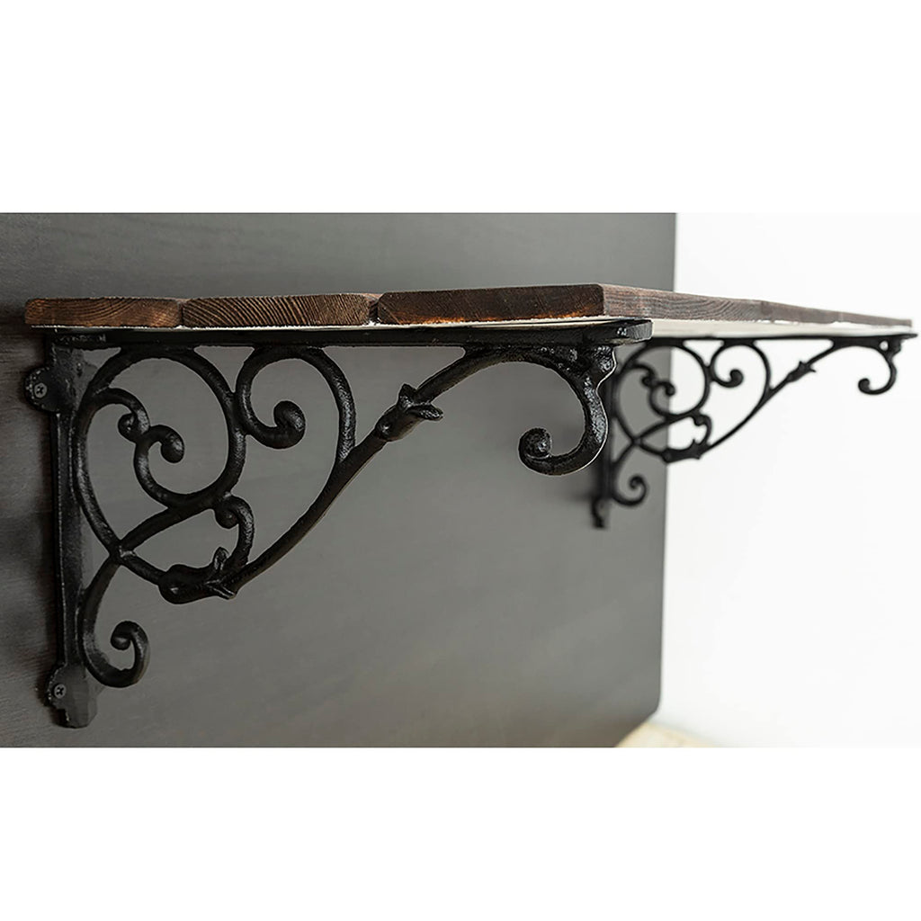2 Pack Decorative Shelf Brackets,11 Inch Cast Iron Shelf Supply,Antique Black Corbel,Screws Anchor Included