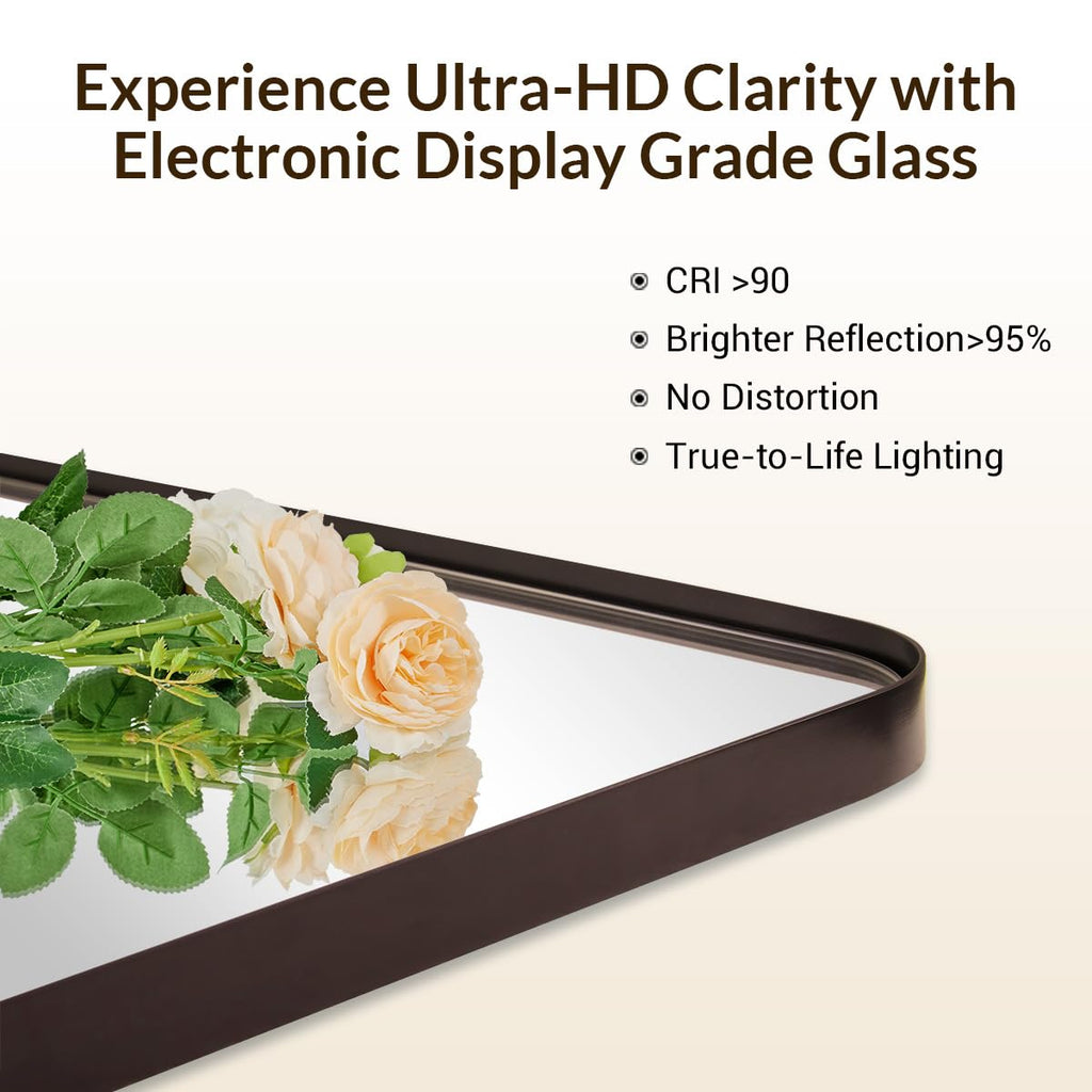 Wall Mirror, 20"x28"Brushed Bronze Bathroom Mirror, Rounded Rectangle Mirror in Premium Stainless Steel Metal Frame