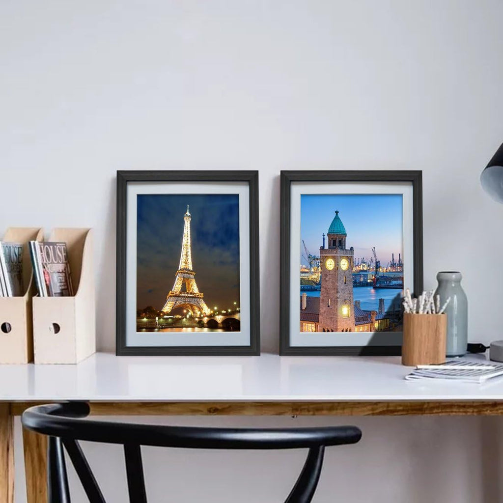 8x10 Black Picture Frames with Mat for Wall or Table Top Decoration, Set of 6