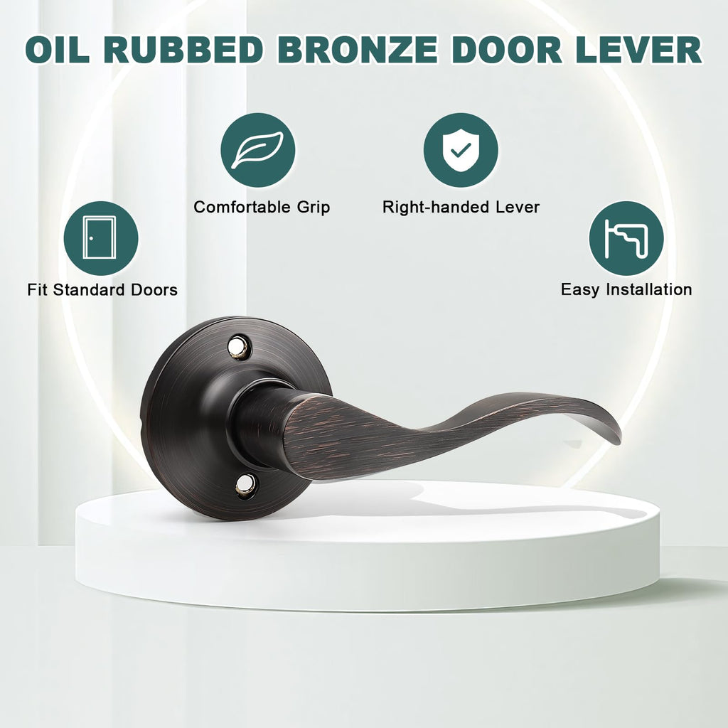 4 Pack Oil Rubbed Bronze Half Dummy Door Handle for Closet Keyless Right Handed Interior Door Lever Wave Dummy Lever