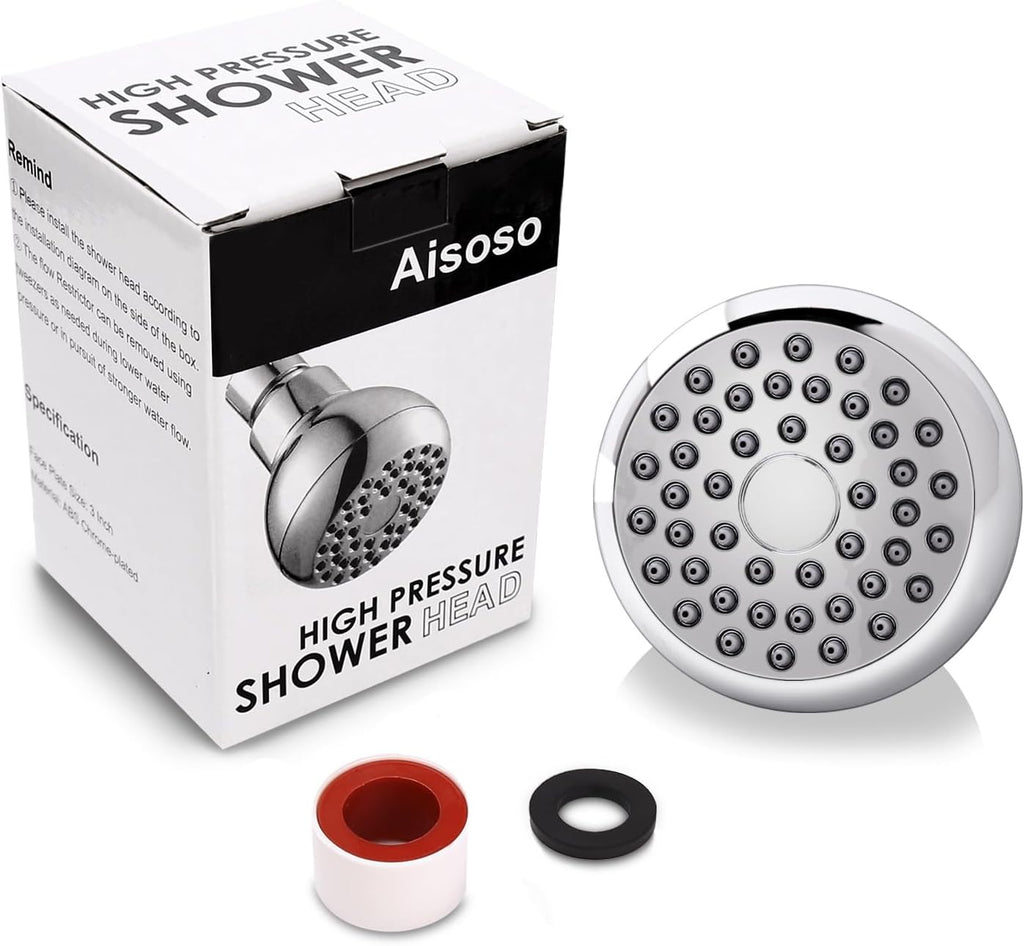 High Pressure Shower Head 3 Inches Anti-clog Anti-leak Fixed Showerhead Chrome with Adjustable Swivel Brass Ball Joint