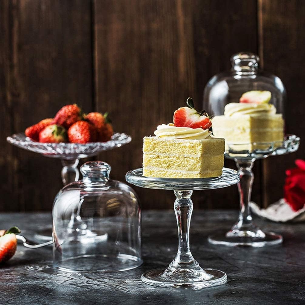 Mini Cake Stand Glass Cupcake Display Plate with Dome Cover Pedestal Dessert Stand Holder for Wedding Birthday Party