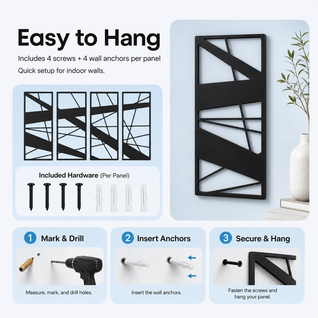 Metal Wall Art Black Abstract,Wall Decor - Set of 4