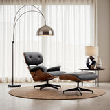 Modern Reclining Swivel Lounge Chair and Ottoman — Black Leather