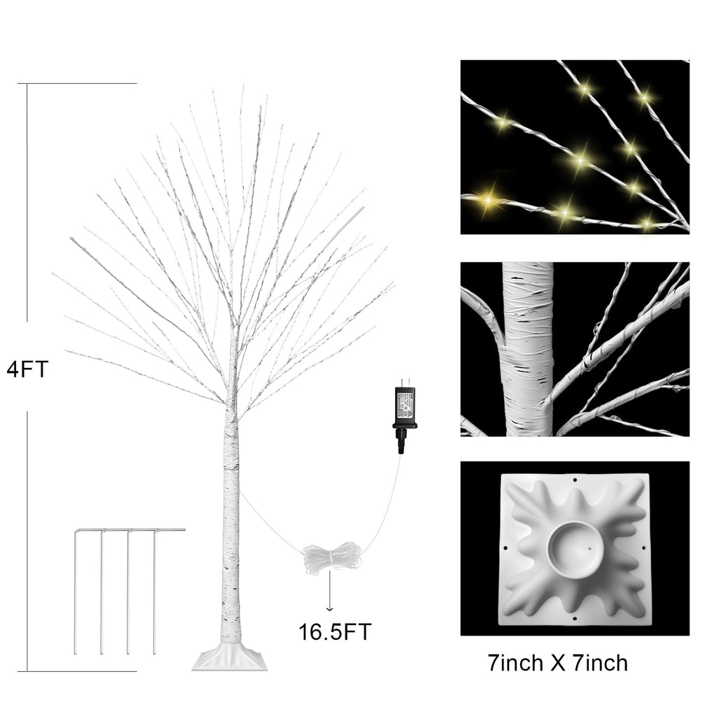 2Pack 4FT Lighted Birch Trees, Birch Tree with 400 LED Lights, 8 Flash Modes and Timer, Dimmable, Light Up Twig