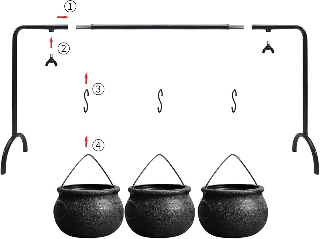 Halloween Decorations Indoor, 3 Pack Witches Cauldron Serving Bowls on Rack - Set of 3