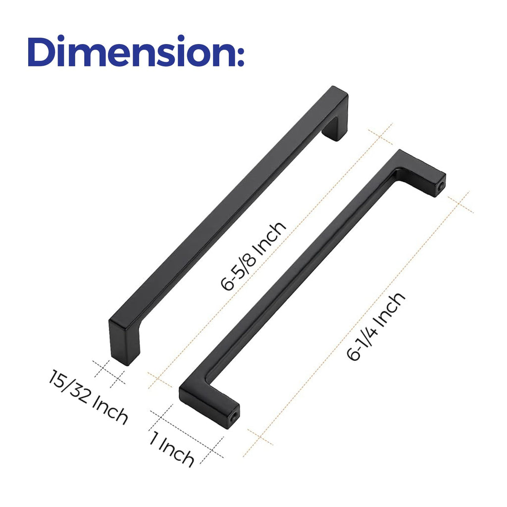 Matte Black Square & Solid Cabinet Handles,6-1/4 Inch,5 Pack