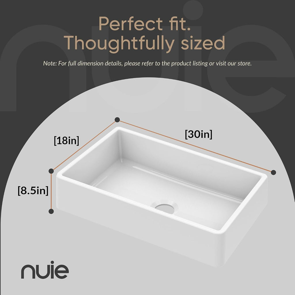 White Kitchen Sink 30 inch Single Bowl Apron Front Farmhouse Sink with Central Drain Position, Fireclay Ceramic
