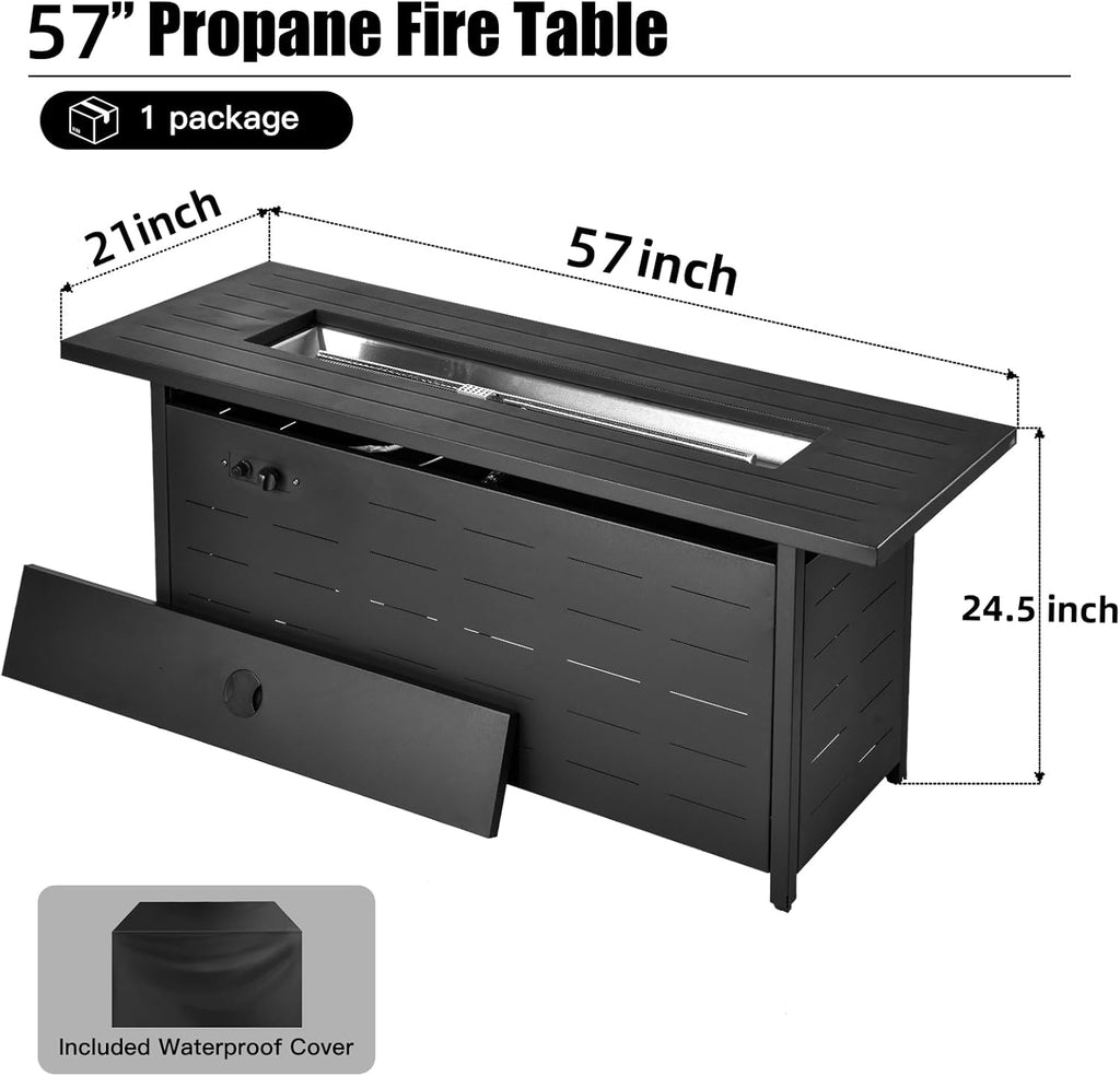 57 inch Propane Fire Pit Table,50000 BTU Gas Fire Pits Table with Lid & Lava Rock & Waterproof Cover