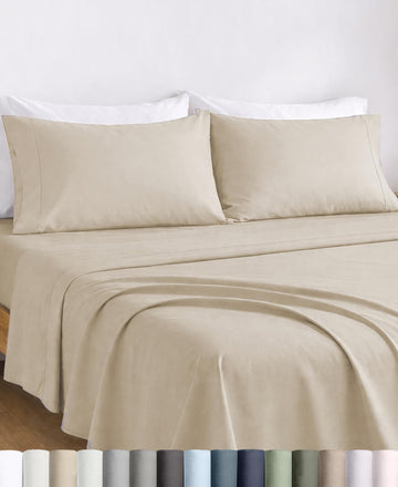 100% Egyptian Cotton Sheets, 4 Pcs, Beige
