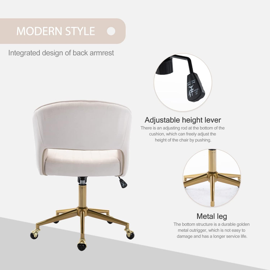 Velvet Office Desk Chair, Upholstered Home Office Desk Chairs with Adjustable Swivel Wheels, Ergonomic for Living