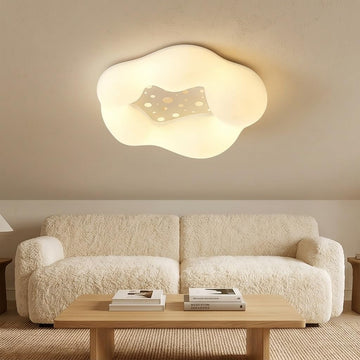 Modern Cloud Flush Mount Ceiling Light, Creative PE White Shade Close to Ceiling Lamp, 19.7" Minimalist Round LED