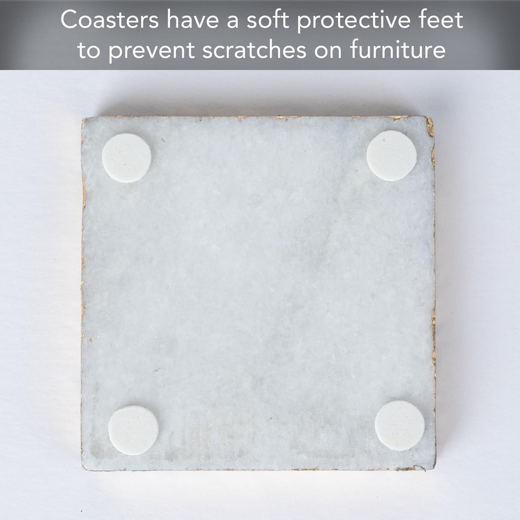 Square White Marble/Gold Edged Coasters (), Multicolor - Set of 4
