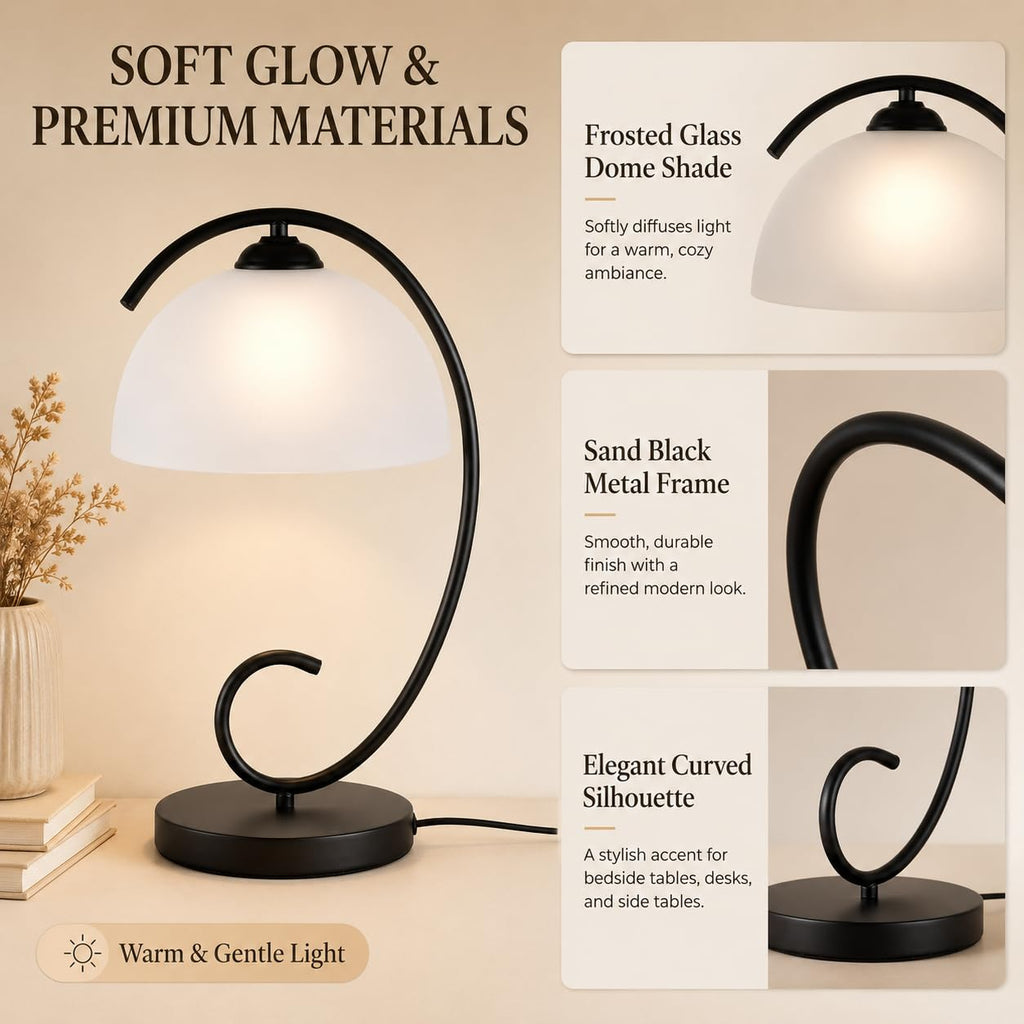 17.5inch Modern Bedside Table Lamp with Frosted Glass Dome Shade