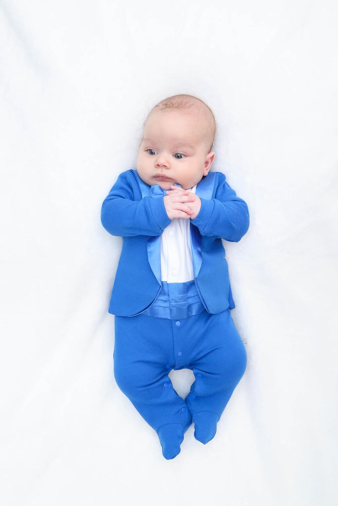 Baby Boy Gentleman Tuxedo Footie Christmas Holiday Outfit with Bow Tie