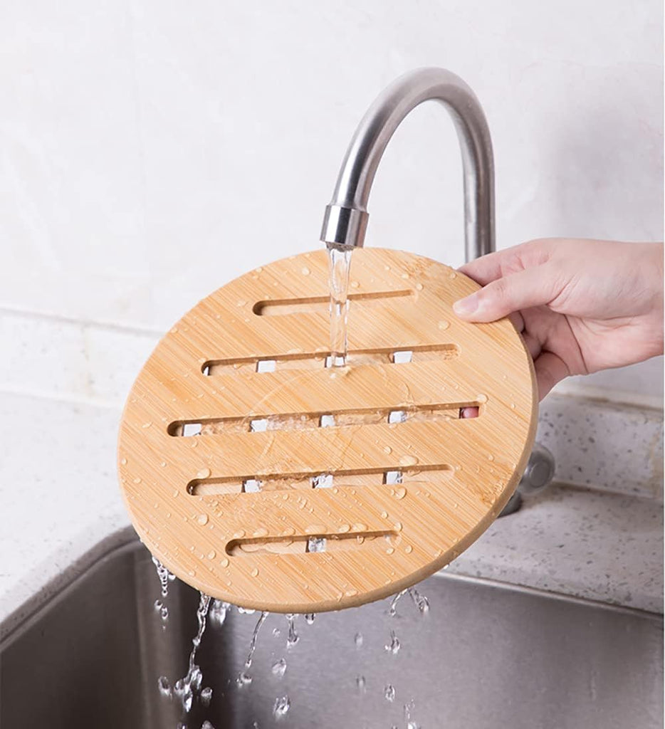 Bamboo Trivets with Dish Rack - Bamboo Trivet Mat Hot Pads Trivet for Hot Dishes, Pot, Bowl, Teapot - Set of 8