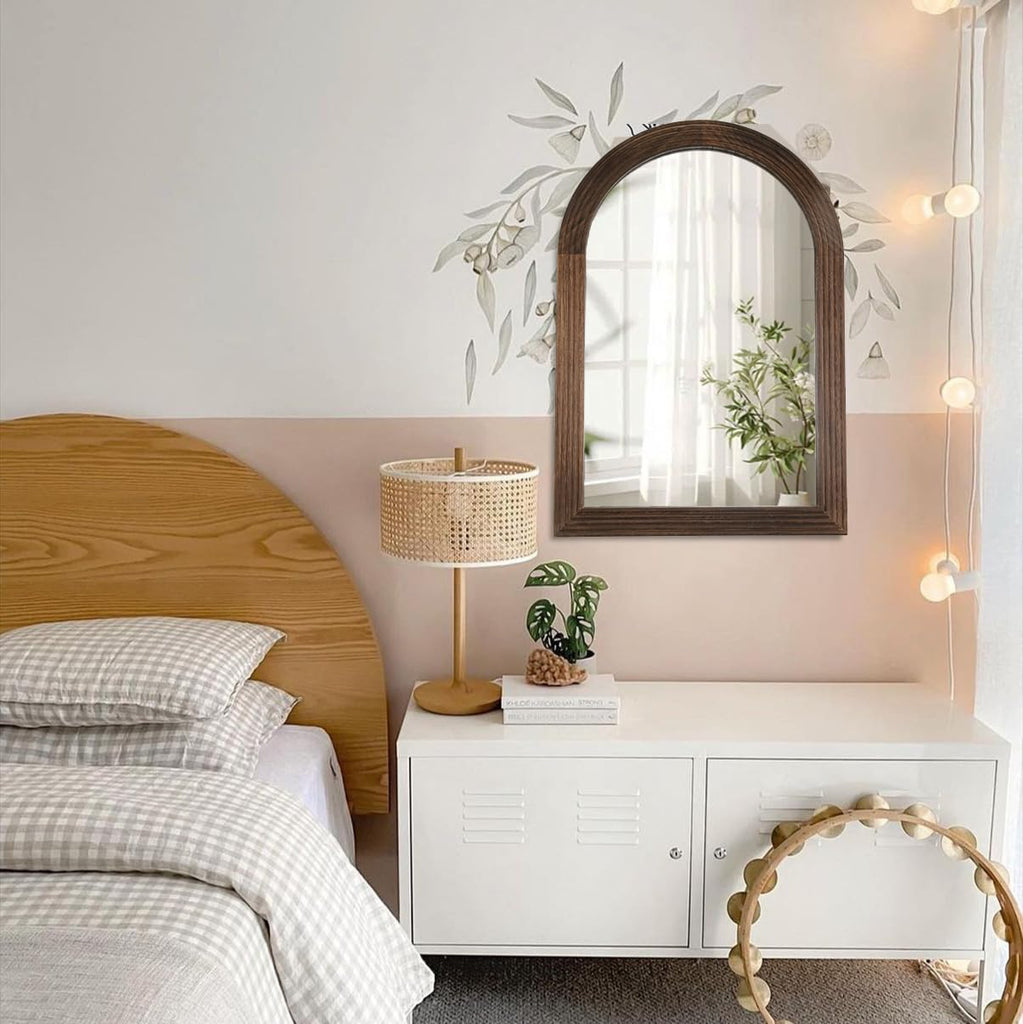 Arched Mirror, Farmhouse Decor Solid Wood Frame Wall Mirror, Bathroom Mirrors, Large Vintage Mirror, Foyer (Coffee
