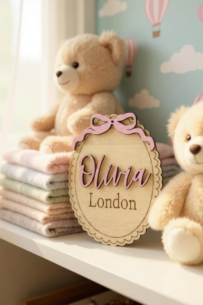 Personalized Scallop Baby Name Sign with Bow (Name Sign)