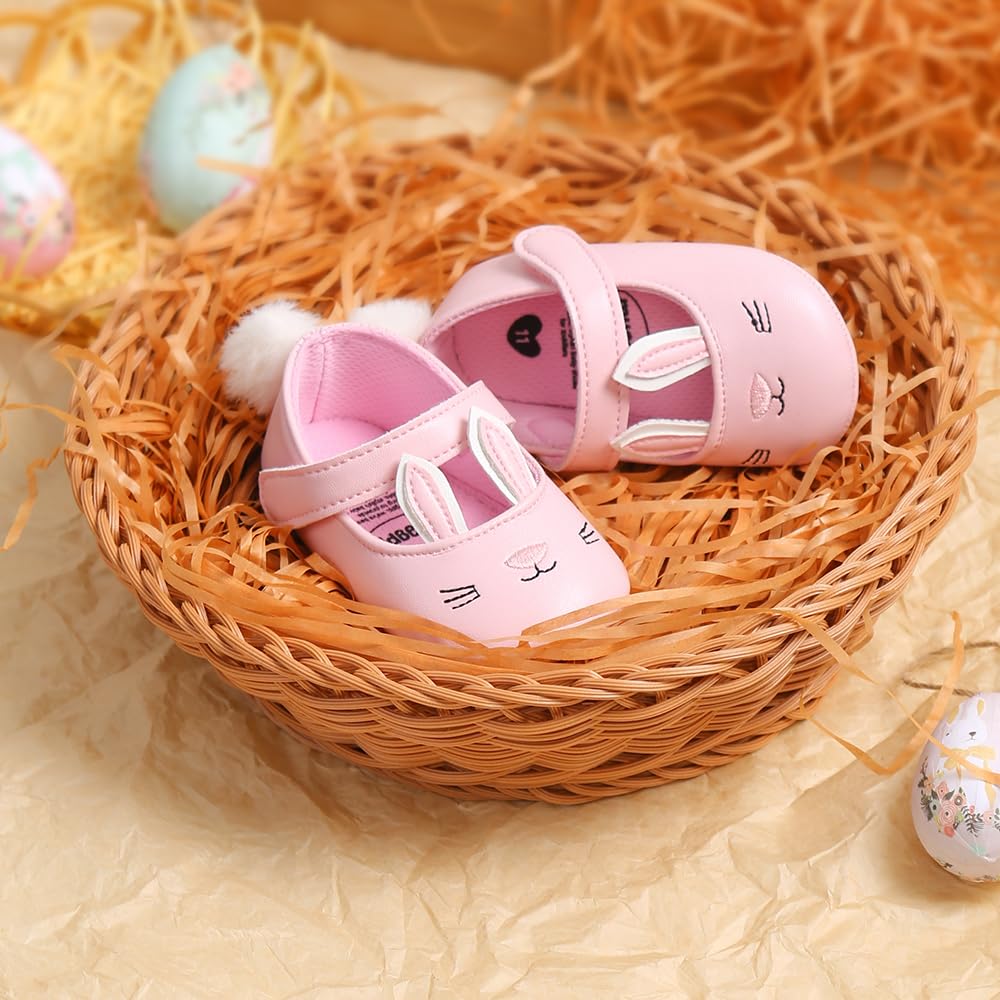 Baby Girl Shoes with Bunny Ears Headband - Infant Mary Jane Flats & Easter Princess Dress Shoes