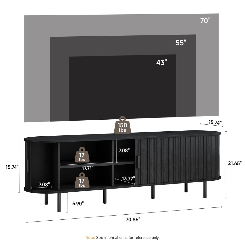 70.8" Mid Century Modern TV Stand with Sliding Doors for 65" TV