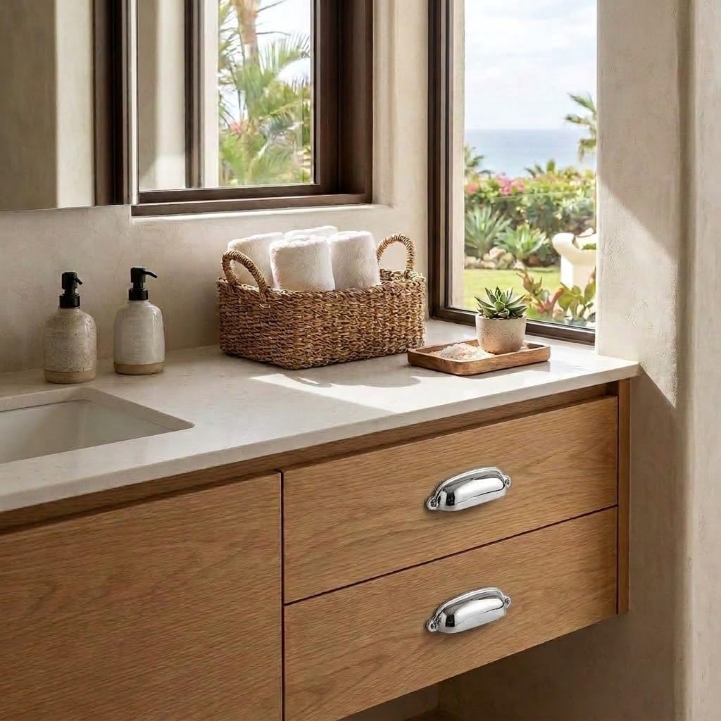 10 Pack Polished Chrome Cup Pulls 3 Inch Center to Center - Cabinet & Drawer Handles Hardware