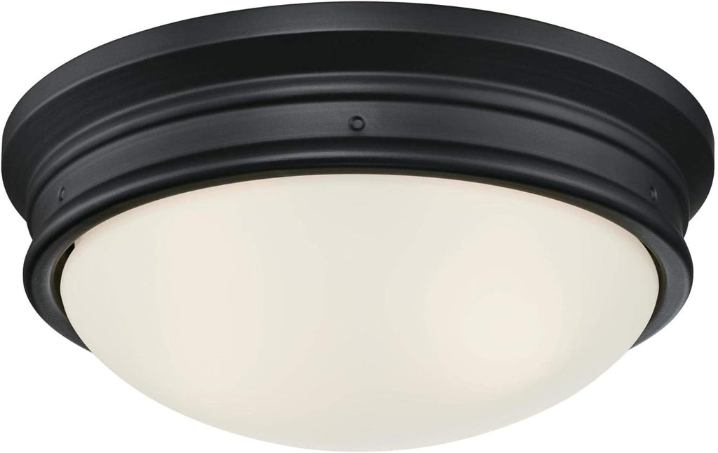 Meadowbrook 13 inch Traditional Two-Light Flush Mount Outdoor Ceiling Light Fixture Matte Black Finish, Frosted Glass