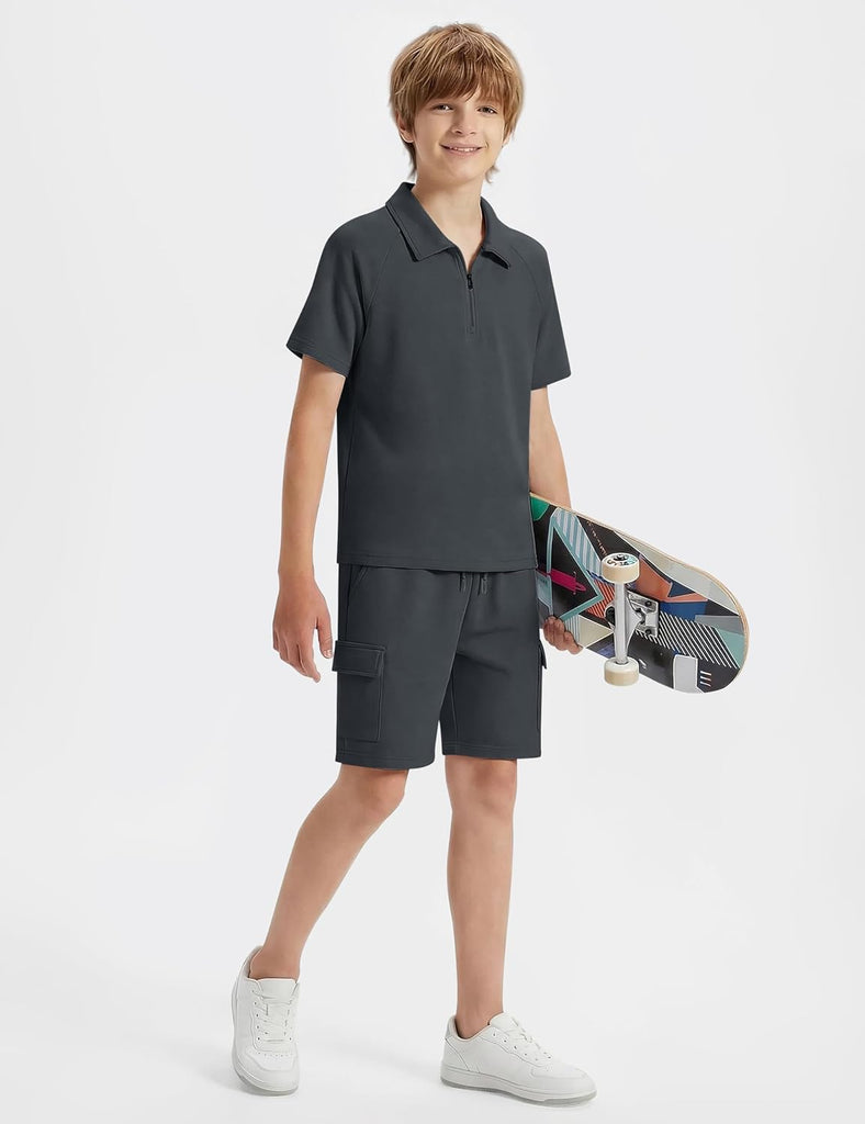 Boys Short Set Quarter-Zip T-Shirt and Shorts Lounge Sets Summer Casual Athletic Vacation Beach Outfits